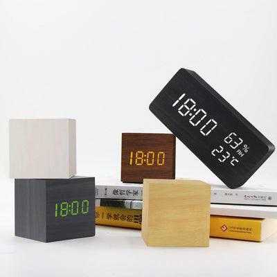 digital wooden alarm clock